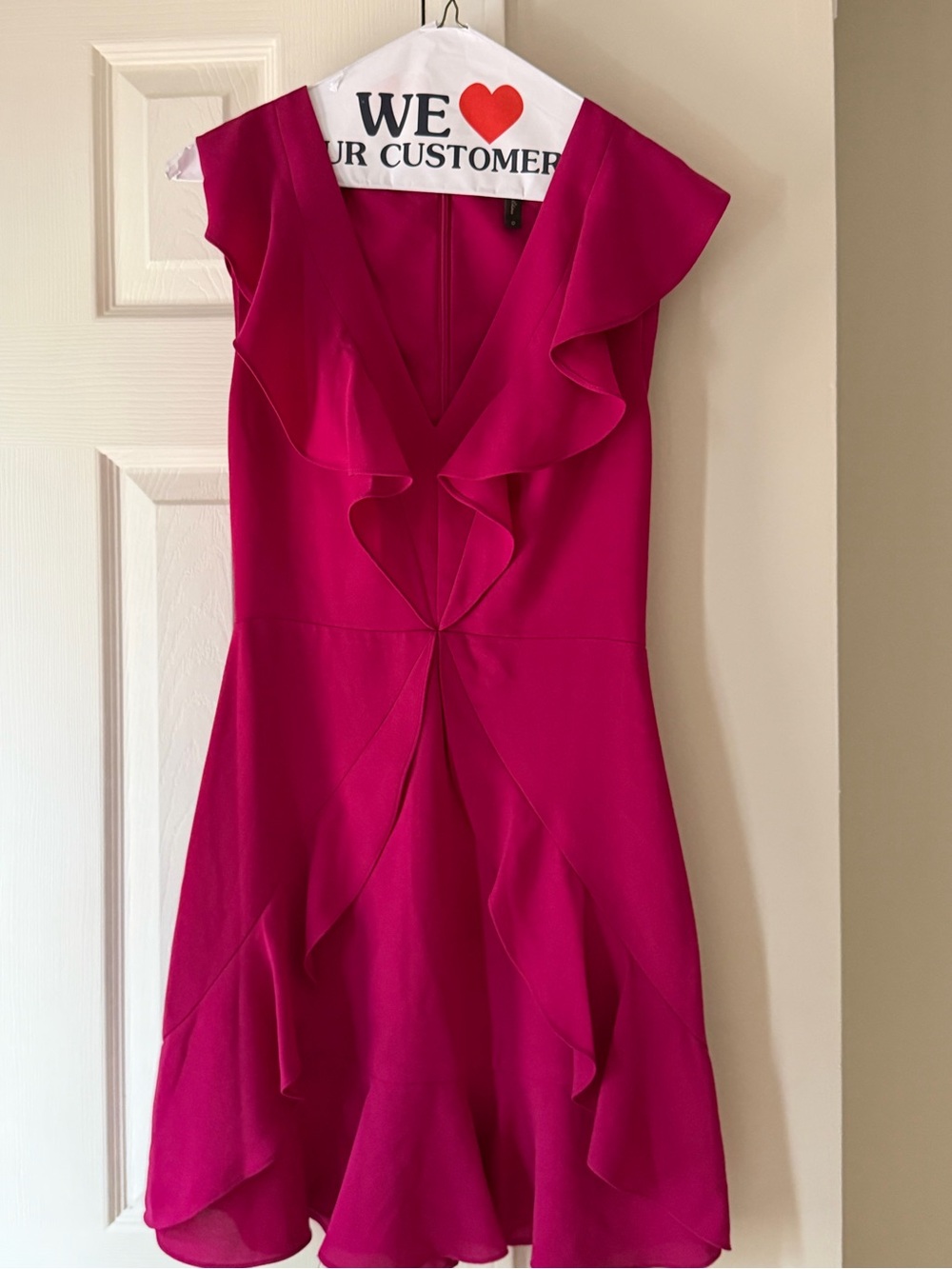 BCBGMaxAzria Fuchsia Ruffle V-Neck Mini Dress